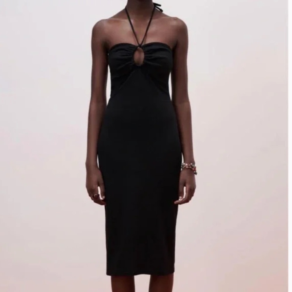 NWT Zara Cut Out Halter Dress in Black size S
